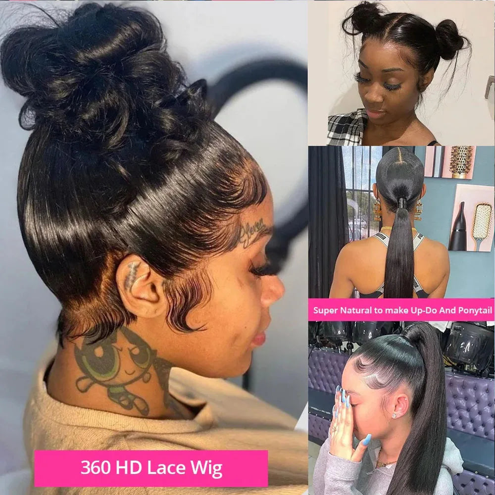 250 Density Invisi Strap 360 Full Lace Glueless Wig Invisible Drawstring Frontal Wig 30 Inch straight Lace Front Wig Human Hair