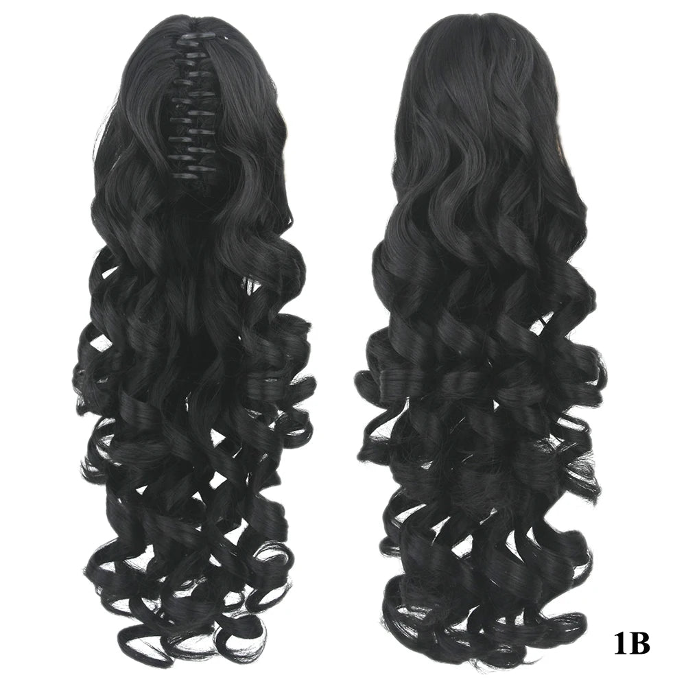 Soowee 60cm Long Black Blonde Curly Clip In Hair Extensions Pieces Pony Tail Synthetic Hair Claw Ponytail