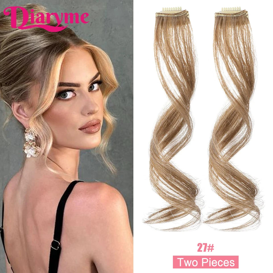 2 PCS Long Side Air Bangs Wavy Curly Clip in Fringe Bangs Wig Front Side Bangs For Women Synthetic Hairpiece Hair Extensions Fak