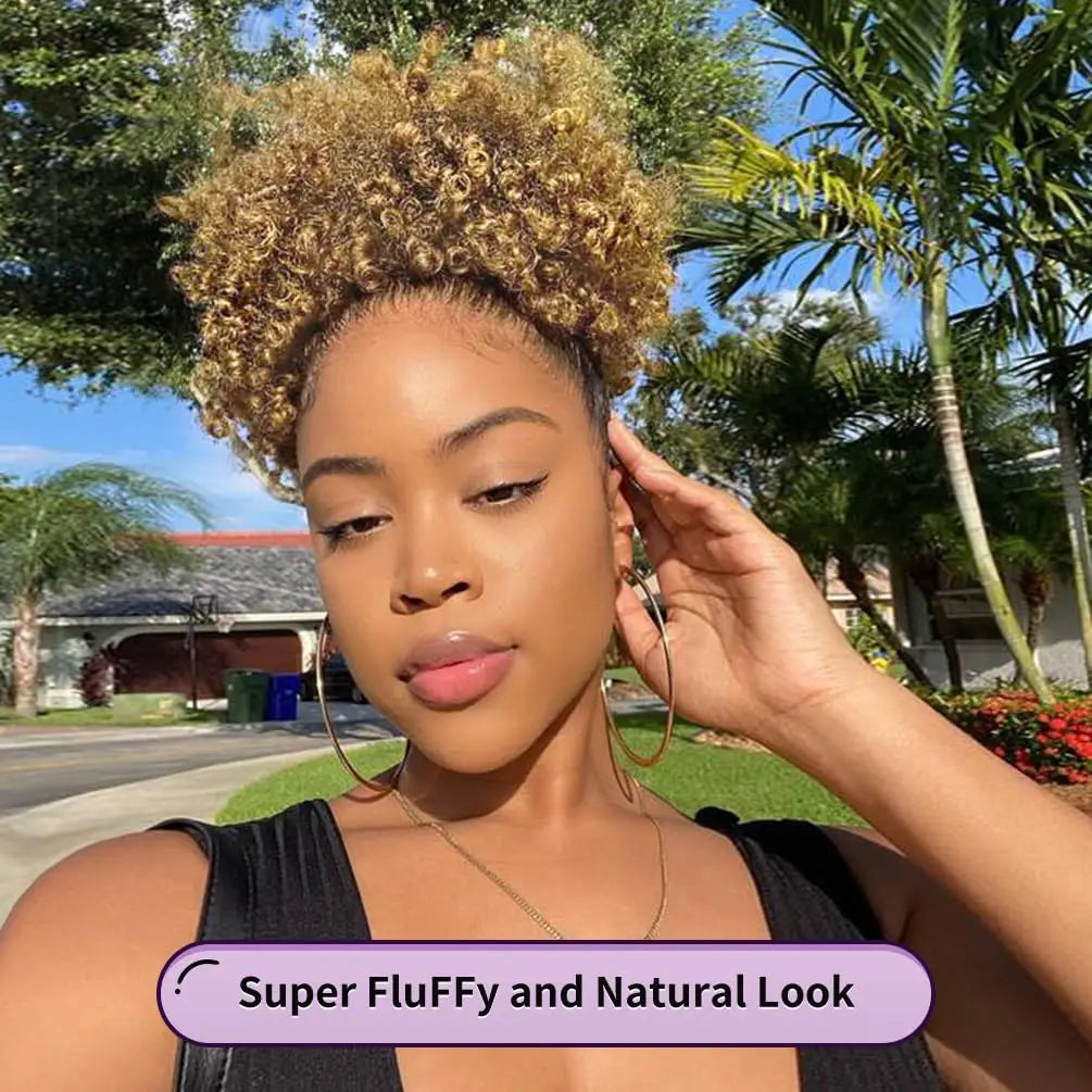 Afro Puff Drawstring Ponytail for Black Women Short Kinky Curly Afro Ponytail Synthetic Hair Puffs Afro Bun Ponytail