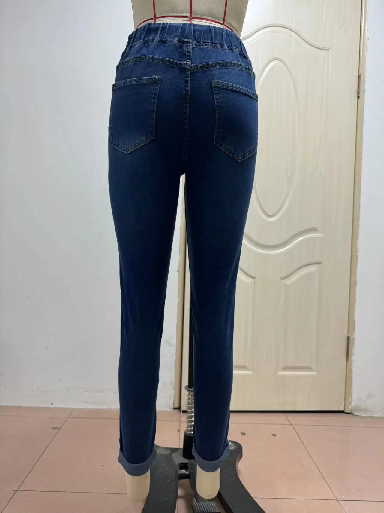 Stretch Pencil Pants Women High Waist Lace Up Distressed Denim Ankle Length Trousers Slim Denims 2024 Streetwear Vintage Jeans