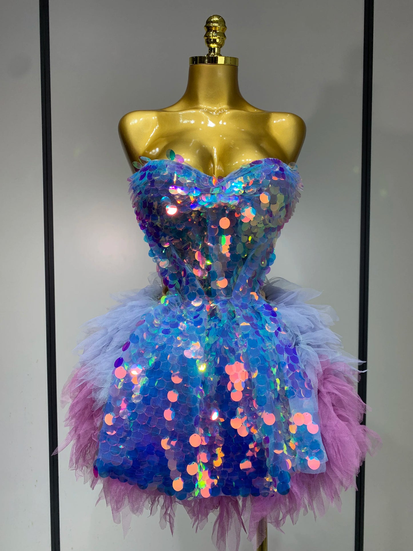 Sparkly Black Sequins Two Pieces Set for Women Party Evening Prom Celebrate Birthday Photo Shoot Dress Nightclub Dance Costume