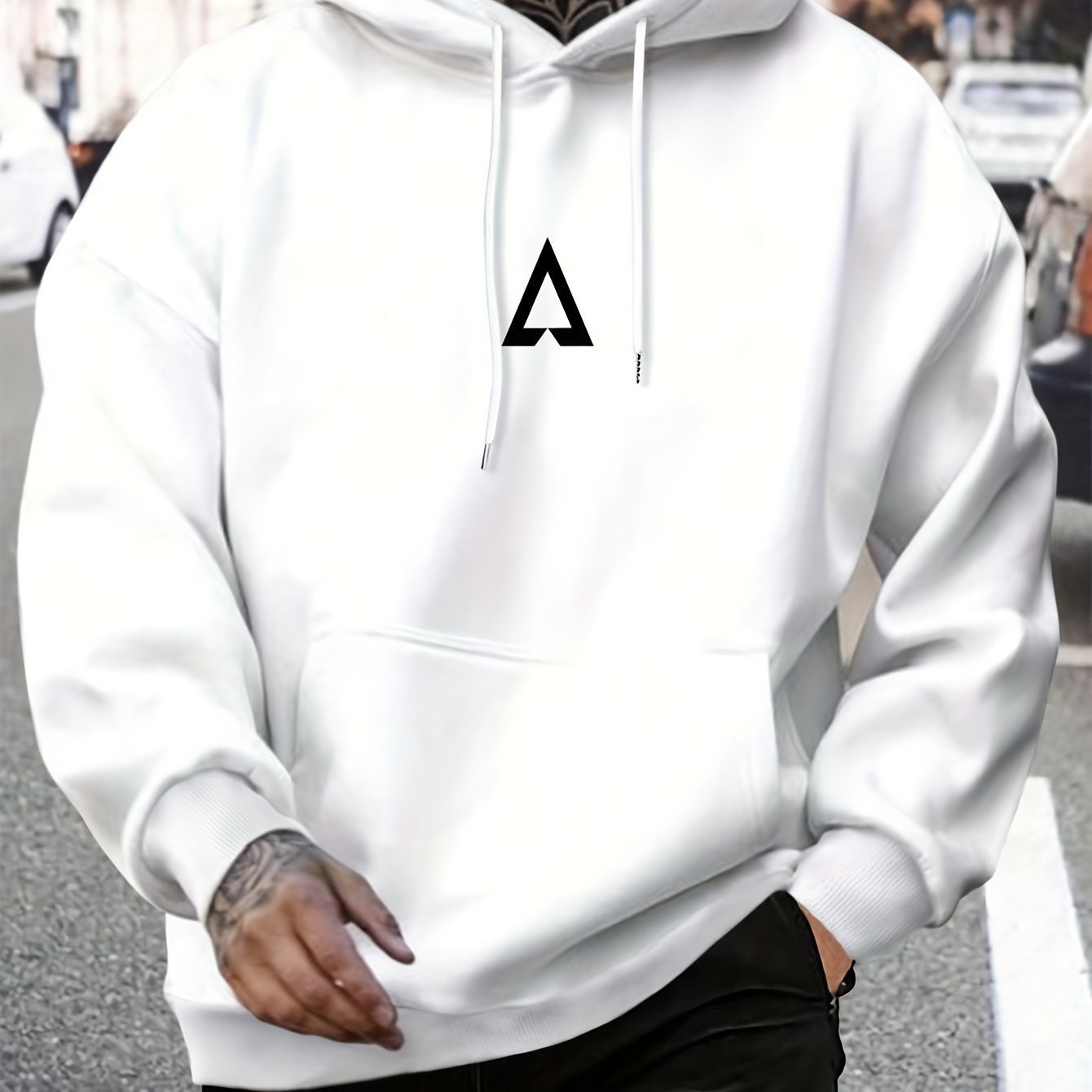 Men's Casual Geometric Pattern Hooded Sweater With Bag