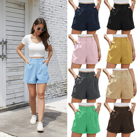 Women's Pleated Zipper Hemming Casual High Waist Shorts
