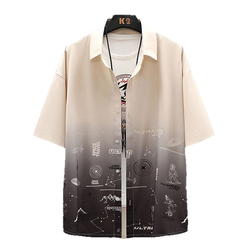 Summer Thin Ice Silk Shirt Loose Collar T-shirt Fattening Type Fat Man