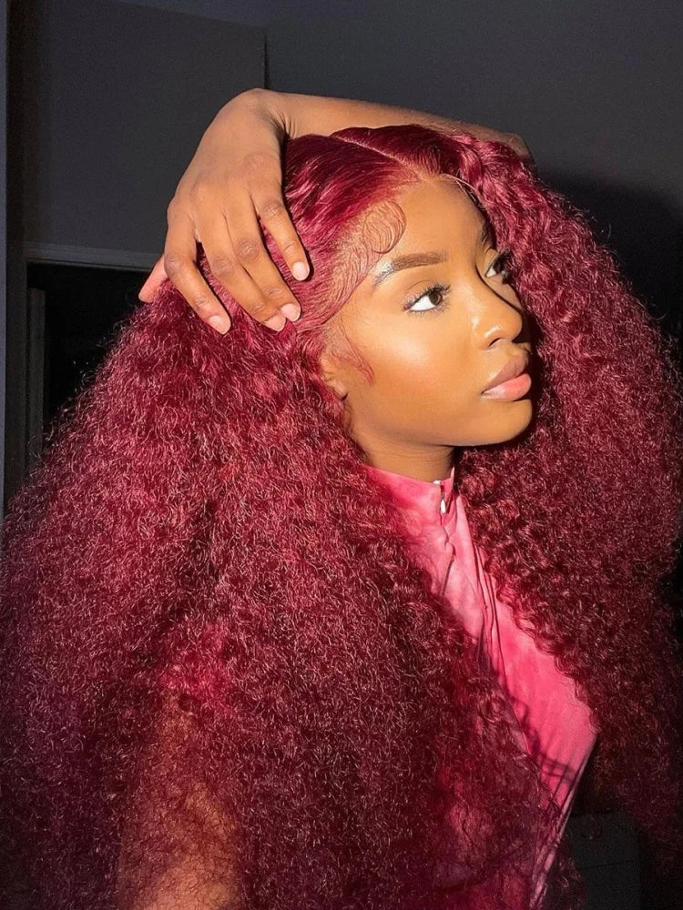 Mossily Burgundy Curly 13x6 HD Lace Frontal Wigs Human Hair 13x5 Wet And Wavy 99J Red Colored Deep Wave Wig For Women 30 36 Inch