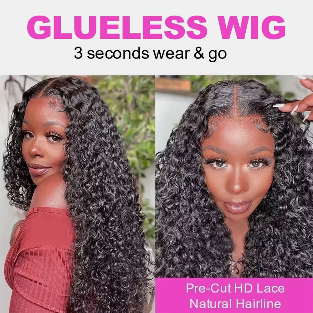 250% Deep Wave Glueless Wig Pre Cut Pre Bleached 5x5 Lace Wear Go Glueless Wig For Women 100% Human Hair Natural Color