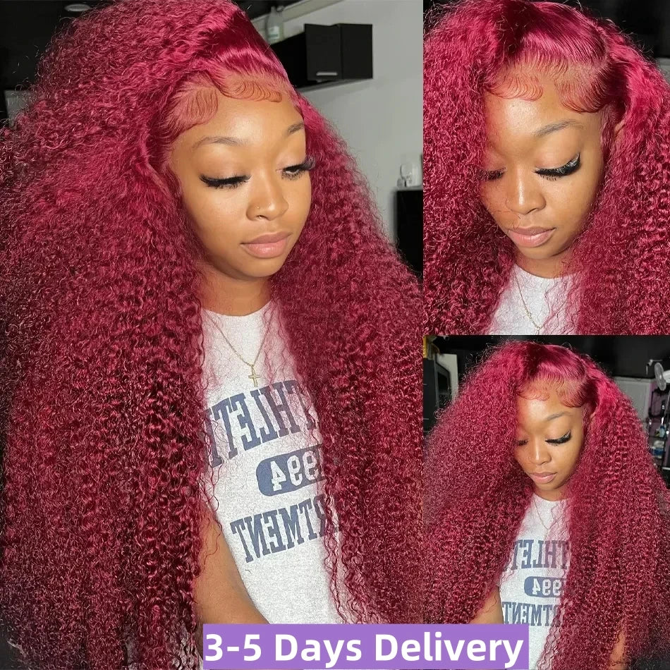 Mossily Burgundy Curly 13x6 HD Lace Frontal Wigs Human Hair 13x5 Wet And Wavy 99J Red Colored Deep Wave Wig For Women 30 36 Inch