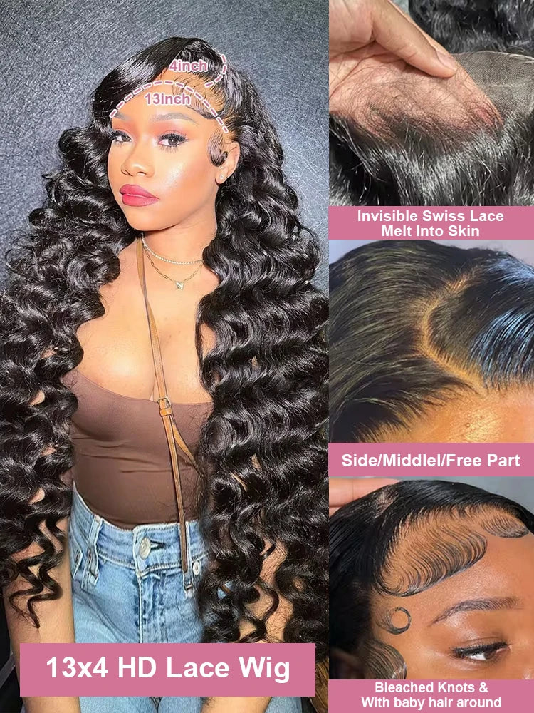 30 40 Inch Loose Deep Wave 13x6 HD Lace Frontal Human Hair Wig Transparent Curly 13x4 360 Human Hair Lace Front Wigs For Women