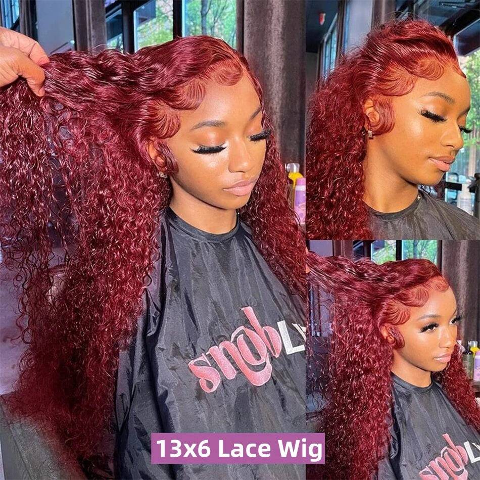 Mossily Burgundy Curly 13x6 HD Lace Frontal Wigs Human Hair 13x5 Wet And Wavy 99J Red Colored Deep Wave Wig For Women 30 36 Inch