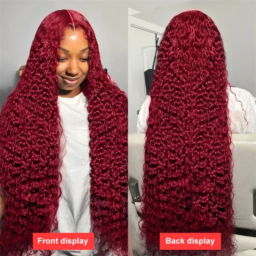 Mossily Burgundy Curly 13x6 HD Lace Frontal Wigs Human Hair 13x5 Wet And Wavy 99J Red Colored Deep Wave Wig For Women 30 36 Inch
