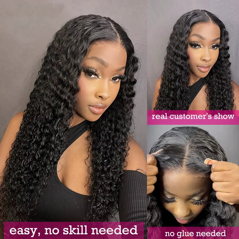 250% Deep Wave Glueless Wig Pre Cut Pre Bleached 5x5 Lace Wear Go Glueless Wig For Women 100% Human Hair Natural Color