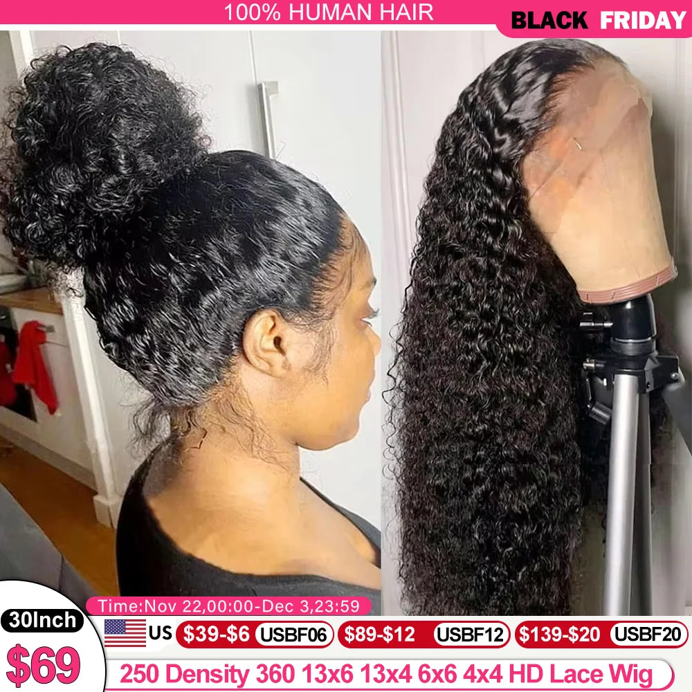 250 Density 360 Full Hd Lace Front Human Hair Wig Pre Plucked 30 Inch Glueless Wig 13X6 Deep Curly Wave Frontal Wig Human Hair