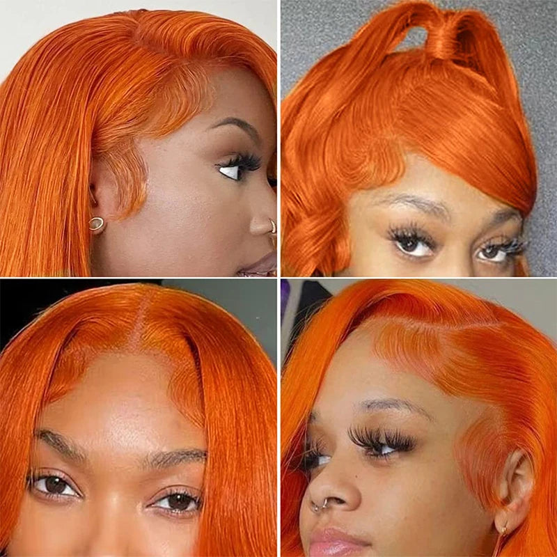 30 Inch Straight Orange Ginger Lace Front Wigs Human Hair 350 Colored Brazilian 13X6 HD Transparent Lace Frontal Wigs For Women