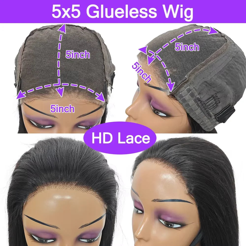 250% Deep Wave Glueless Wig Pre Cut Pre Bleached 5x5 Lace Wear Go Glueless Wig For Women 100% Human Hair Natural Color