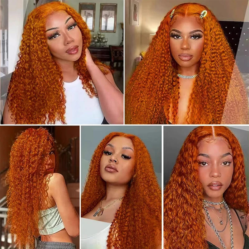 Ginger Orange Water Wave #350 Colored 13x6 13x4 Transparent Lace Front Wig Human Hair for Women Deep Curly Wigs Pre Plucked