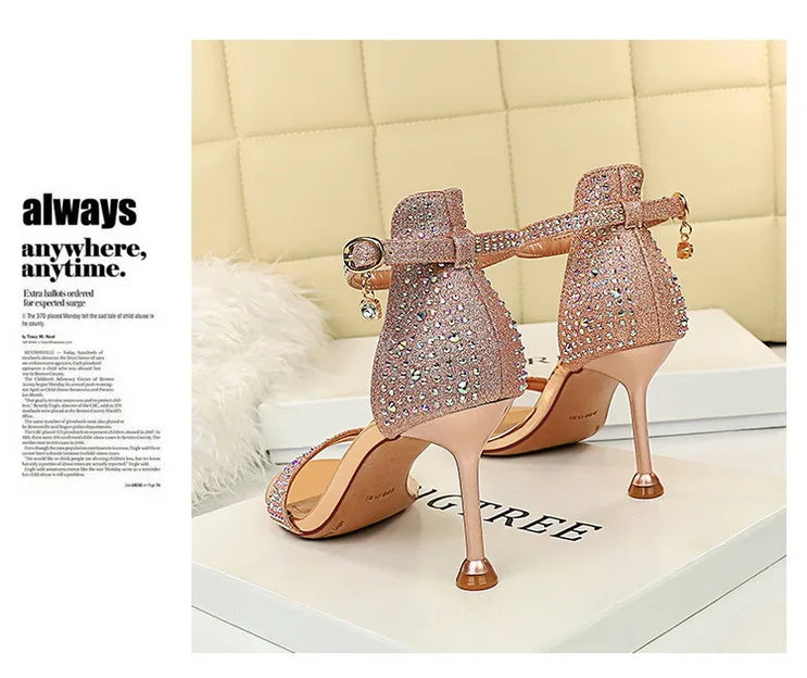 BIGTREE Shoes Rhinestone High Heels Women Pumps Sexy Kitten Heels Party Shoes Open Toe Women Sandals Heel Stiletto Wedding Shoes