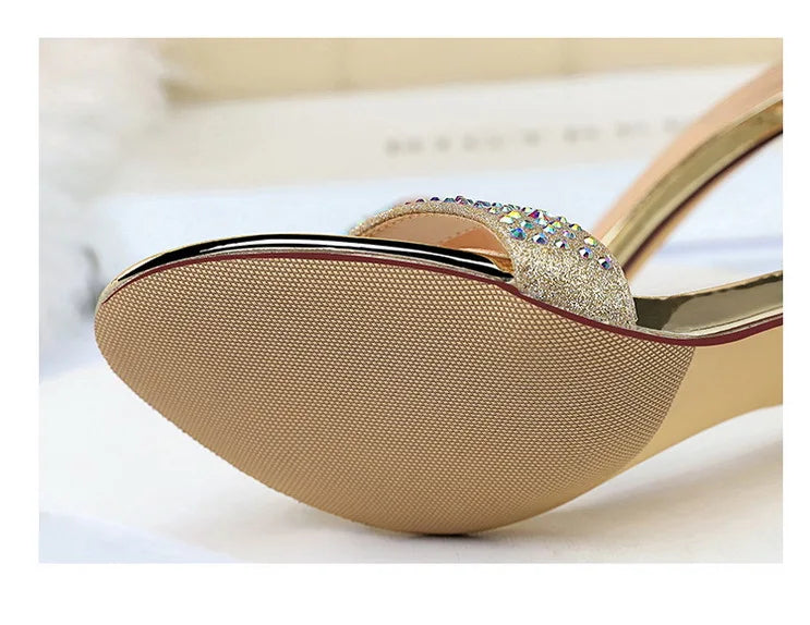 BIGTREE Shoes Rhinestone High Heels Women Pumps Sexy Kitten Heels Party Shoes Open Toe Women Sandals Heel Stiletto Wedding Shoes