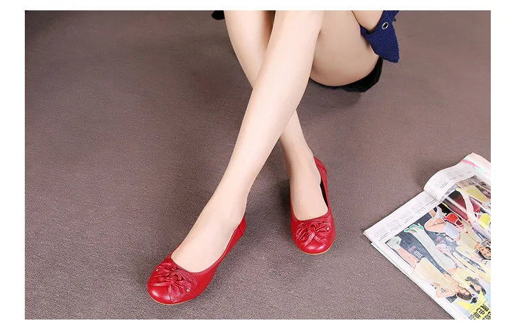 WOIZGIC Women's Female Ladies Mother Woman Flats Shoes Loafers Genuine Leather Slip On Summer Round Toe Size 35-43 ZBM-1108