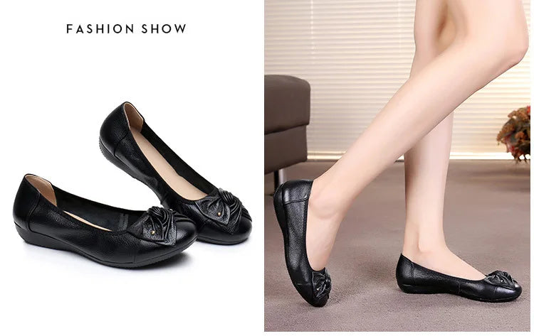 WOIZGIC Women's Female Ladies Mother Woman Flats Shoes Loafers Genuine Leather Slip On Summer Round Toe Size 35-43 ZBM-1108