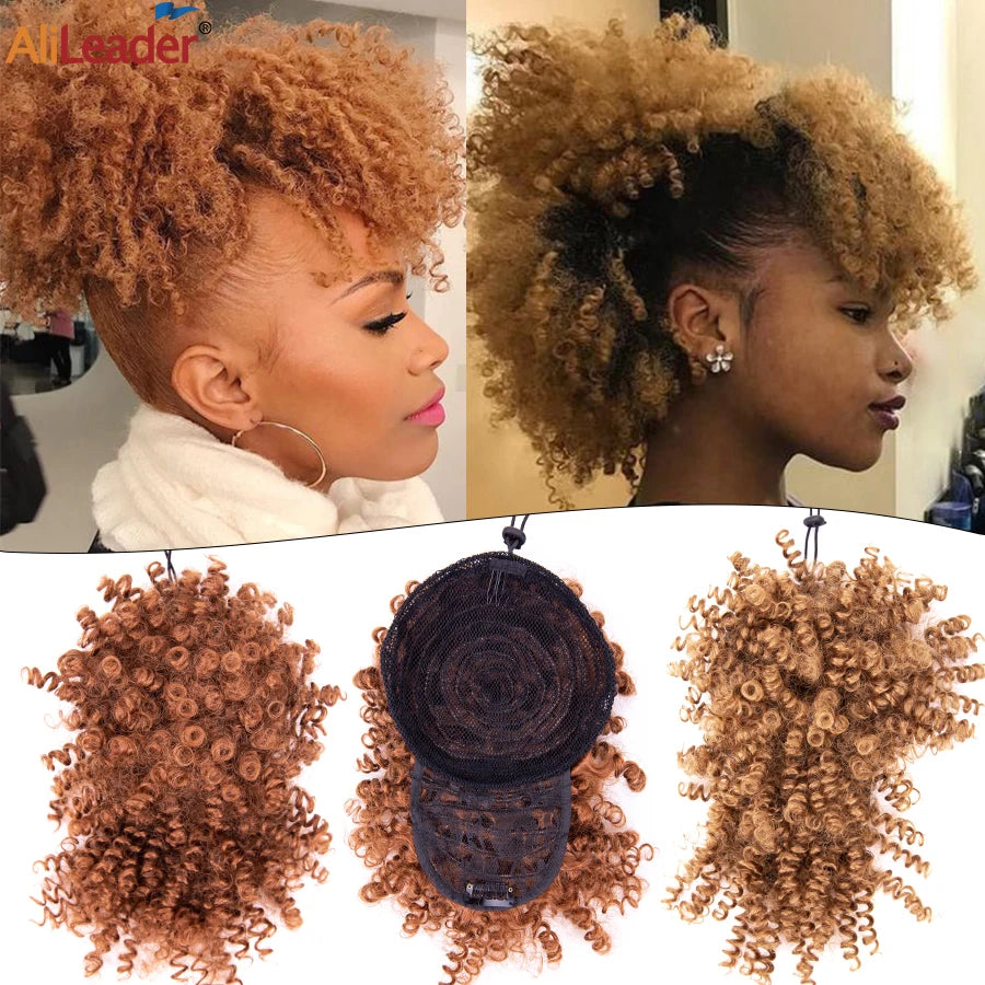 Alileader Afro Curly Bangs Adjustable Drawstring Ponytail With Bangs Non-glue Synthetic Hairpiece With Bangs For Women