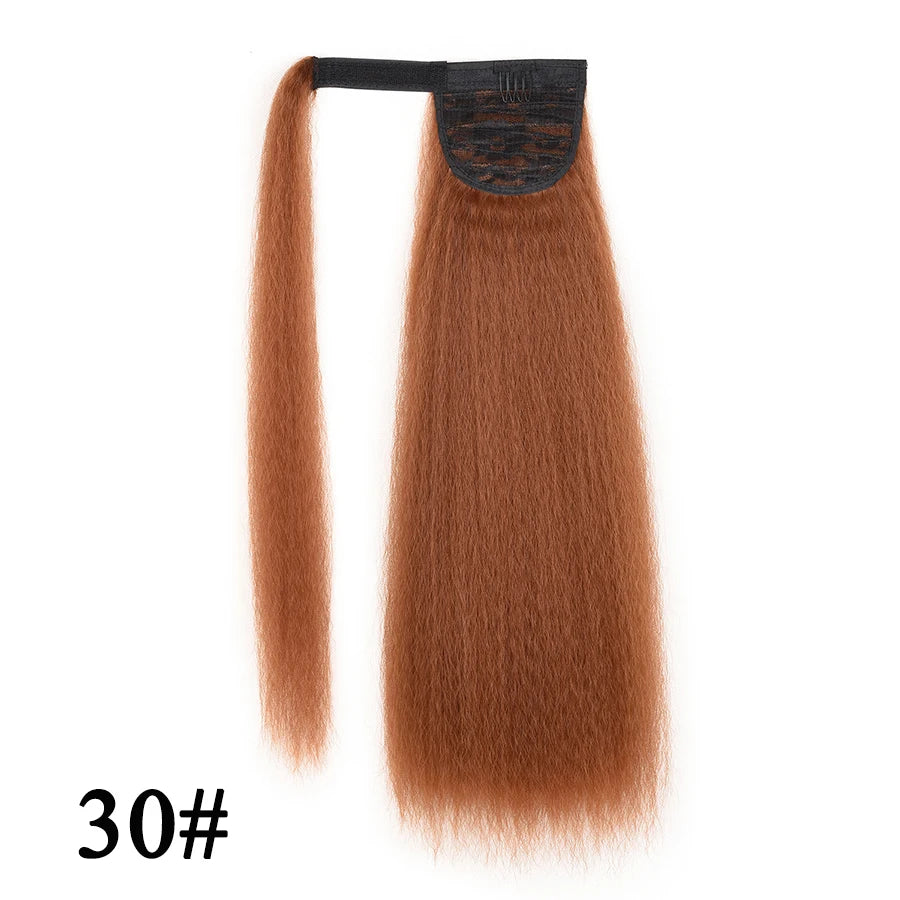 22 Inches Black Kinky Straight Ponytail Extension Synthetic Drawstring Ponytail For Black Women Yaki Pony Tails Hair Extensions