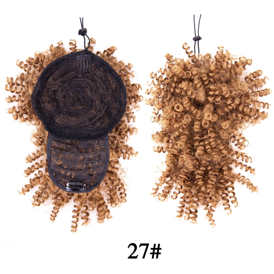 Alileader Afro Curly Bangs Adjustable Drawstring Ponytail With Bangs Non-glue Synthetic Hairpiece With Bangs For Women