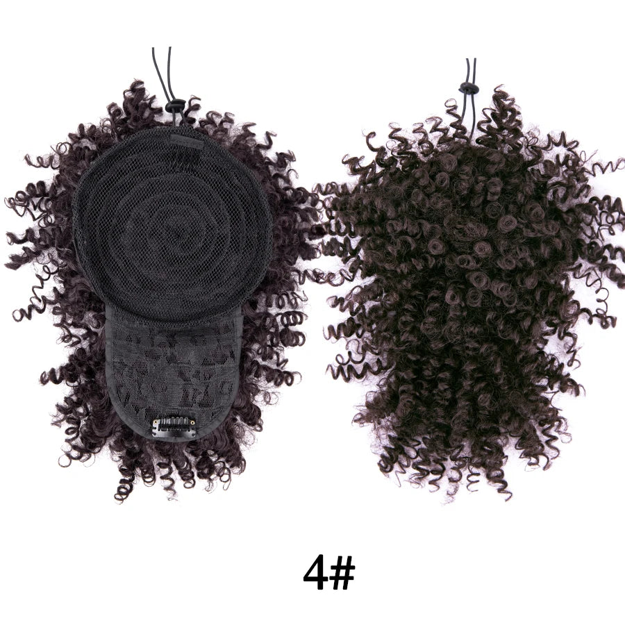 Alileader Afro Curly Bangs Adjustable Drawstring Ponytail With Bangs Non-glue Synthetic Hairpiece With Bangs For Women