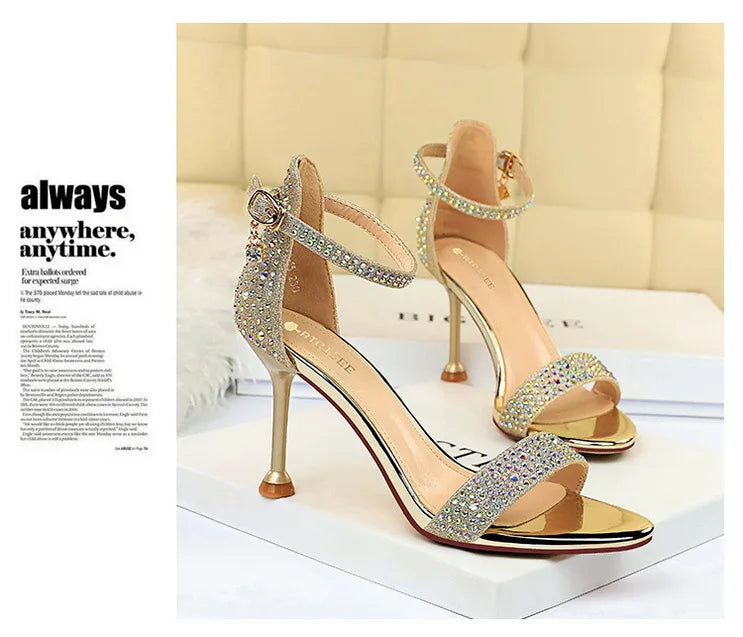 BIGTREE Shoes Rhinestone High Heels Women Pumps Sexy Kitten Heels Party Shoes Open Toe Women Sandals Heel Stiletto Wedding Shoes