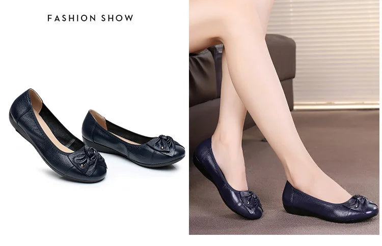 WOIZGIC Women's Female Ladies Mother Woman Flats Shoes Loafers Genuine Leather Slip On Summer Round Toe Size 35-43 ZBM-1108