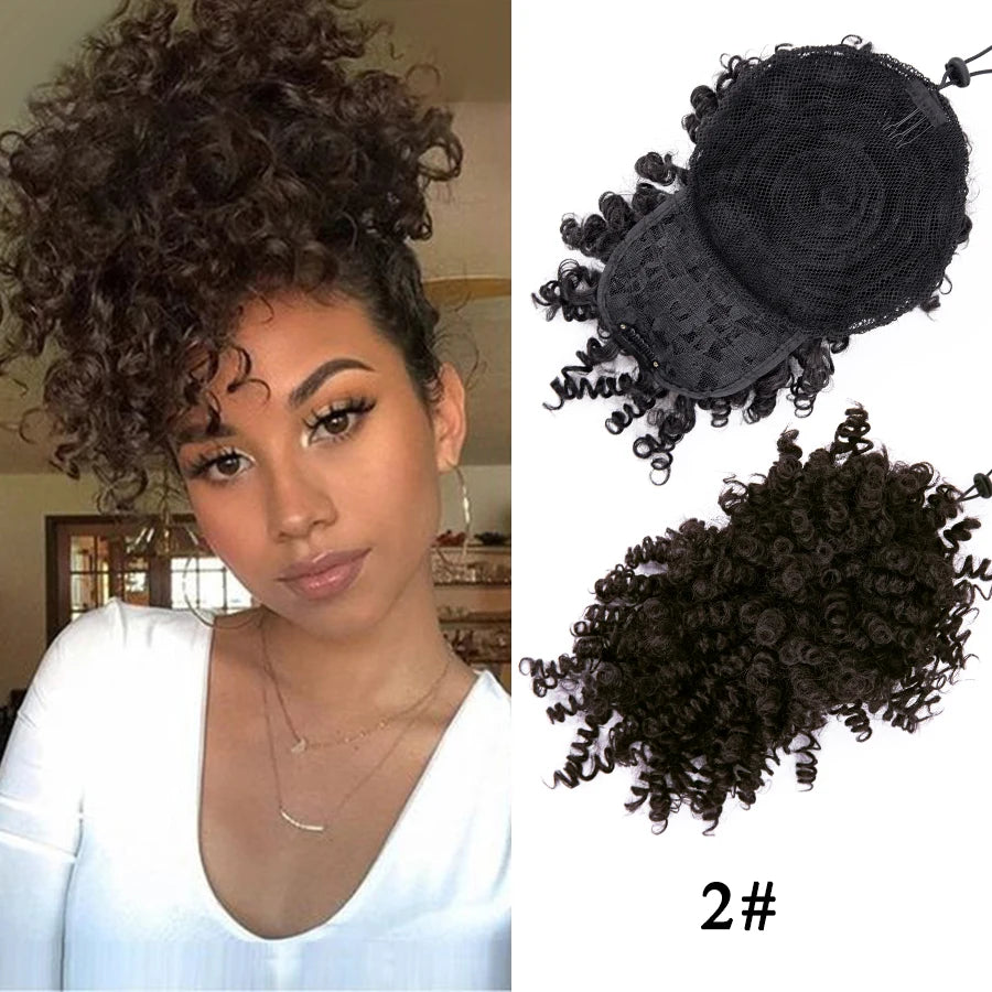 Alileader Afro Curly Bangs Adjustable Drawstring Ponytail With Bangs Non-glue Synthetic Hairpiece With Bangs For Women