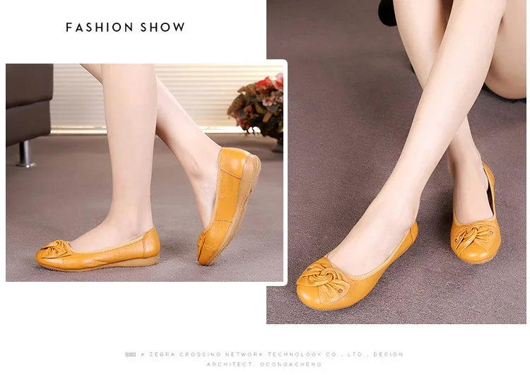 WOIZGIC Women's Female Ladies Mother Woman Flats Shoes Loafers Genuine Leather Slip On Summer Round Toe Size 35-43 ZBM-1108