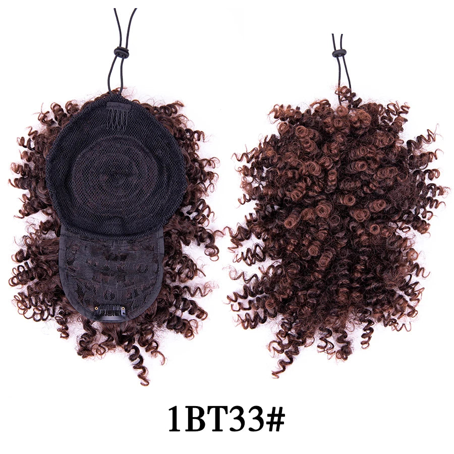 Alileader Afro Curly Bangs Adjustable Drawstring Ponytail With Bangs Non-glue Synthetic Hairpiece With Bangs For Women