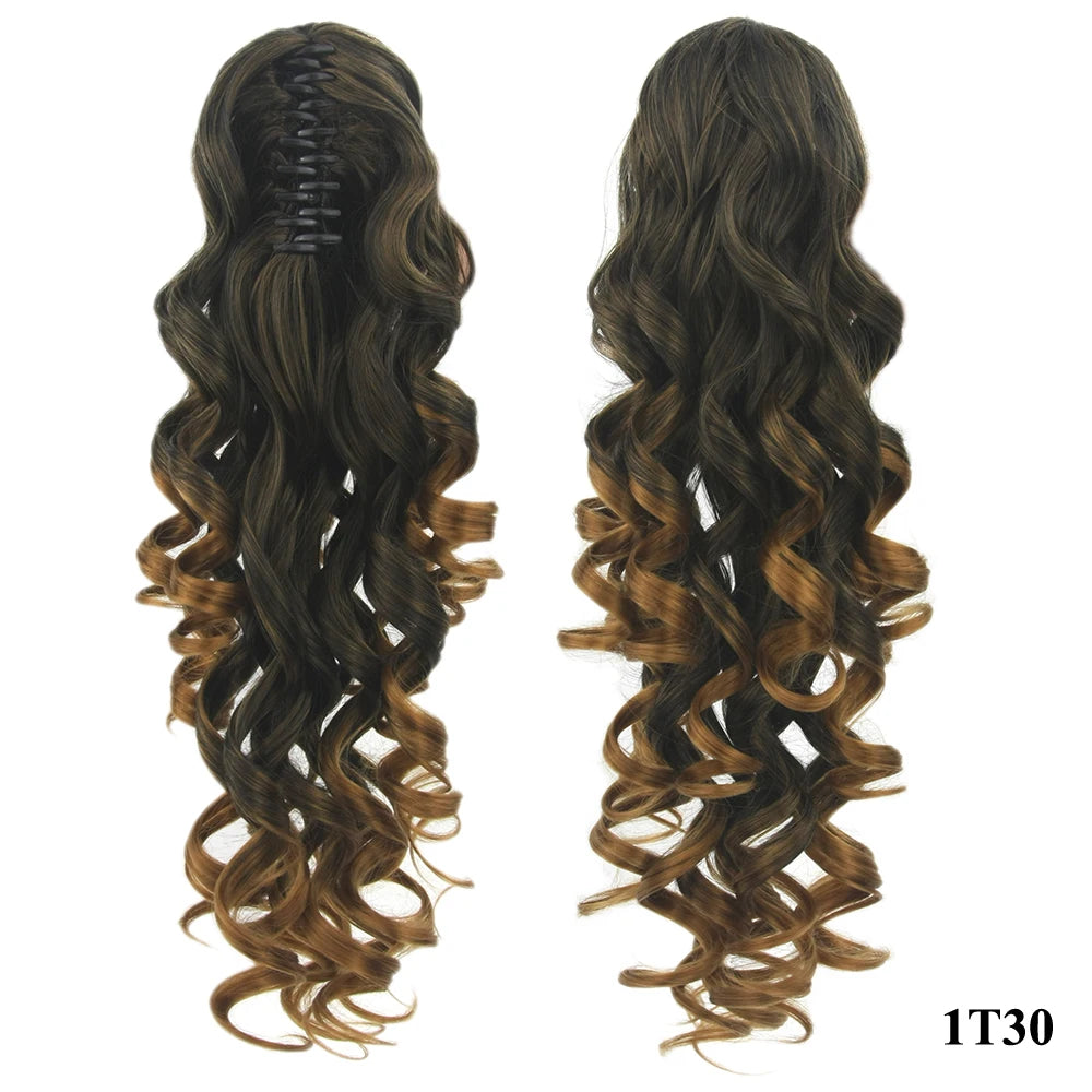 Soowee 60cm Long Black Blonde Curly Clip In Hair Extensions Pieces Pony Tail Synthetic Hair Claw Ponytail