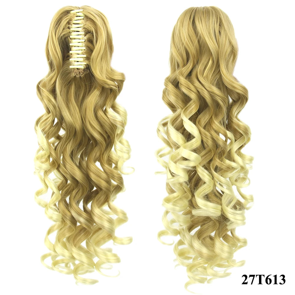 Soowee 60cm Long Black Blonde Curly Clip In Hair Extensions Pieces Pony Tail Synthetic Hair Claw Ponytail