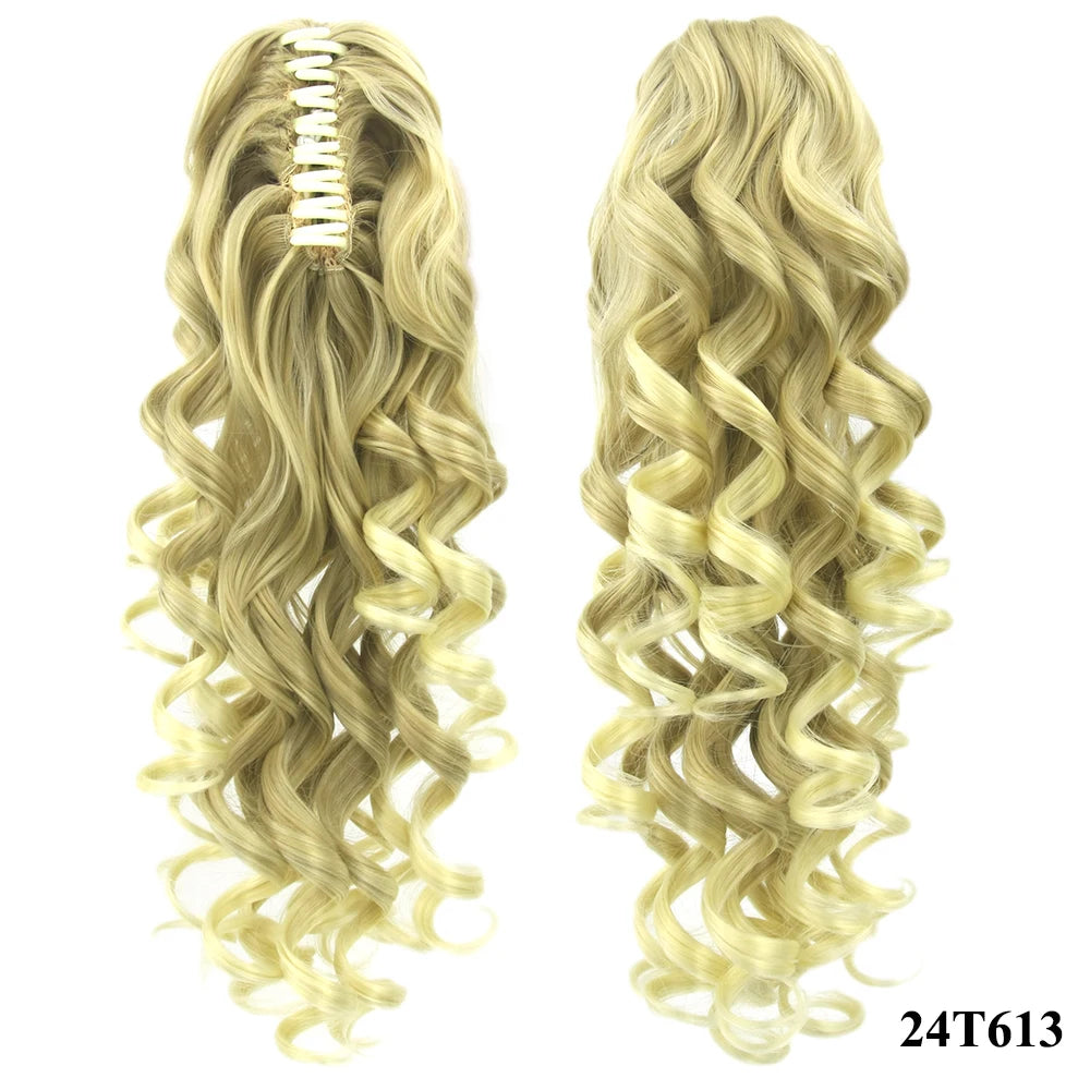 Soowee 60cm Long Black Blonde Curly Clip In Hair Extensions Pieces Pony Tail Synthetic Hair Claw Ponytail