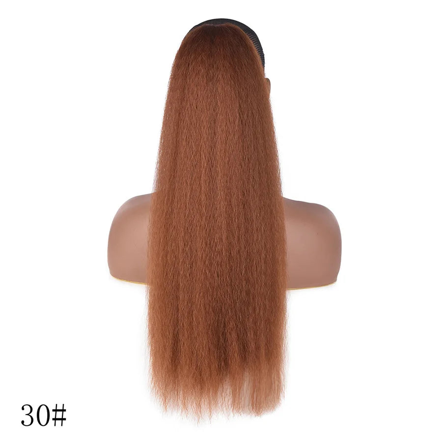 22 Inches Black Kinky Straight Ponytail Extension Synthetic Drawstring Ponytail For Black Women Yaki Pony Tails Hair Extensions