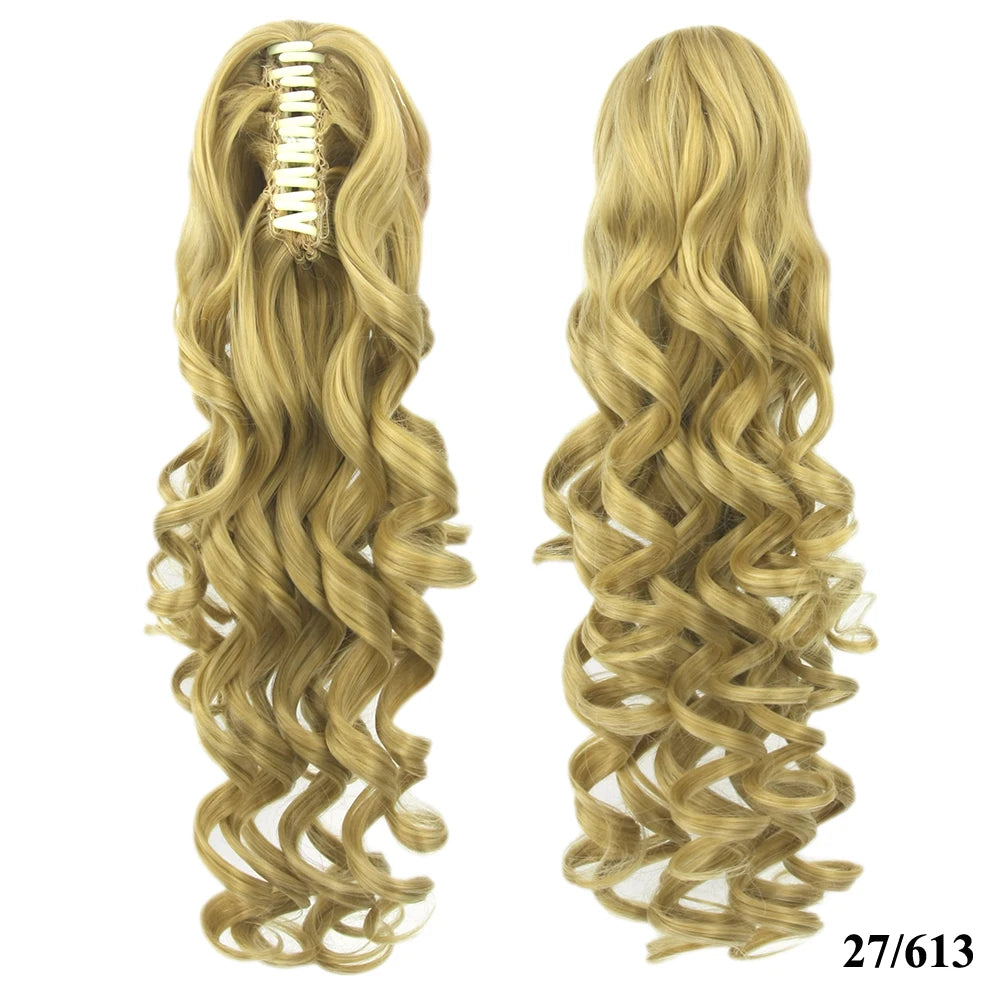 Soowee 60cm Long Black Blonde Curly Clip In Hair Extensions Pieces Pony Tail Synthetic Hair Claw Ponytail