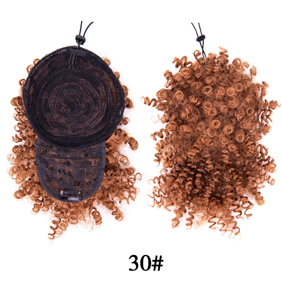 Alileader Afro Curly Bangs Adjustable Drawstring Ponytail With Bangs Non-glue Synthetic Hairpiece With Bangs For Women