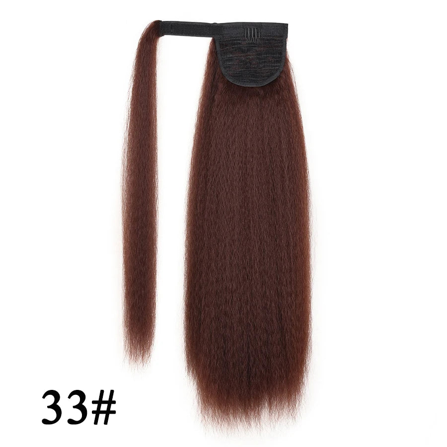 22 Inches Black Kinky Straight Ponytail Extension Synthetic Drawstring Ponytail For Black Women Yaki Pony Tails Hair Extensions