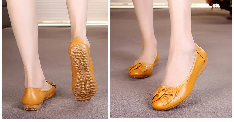 WOIZGIC Women's Female Ladies Mother Woman Flats Shoes Loafers Genuine Leather Slip On Summer Round Toe Size 35-43 ZBM-1108