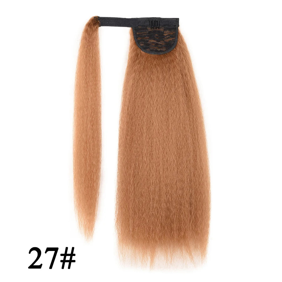 22 Inches Black Kinky Straight Ponytail Extension Synthetic Drawstring Ponytail For Black Women Yaki Pony Tails Hair Extensions