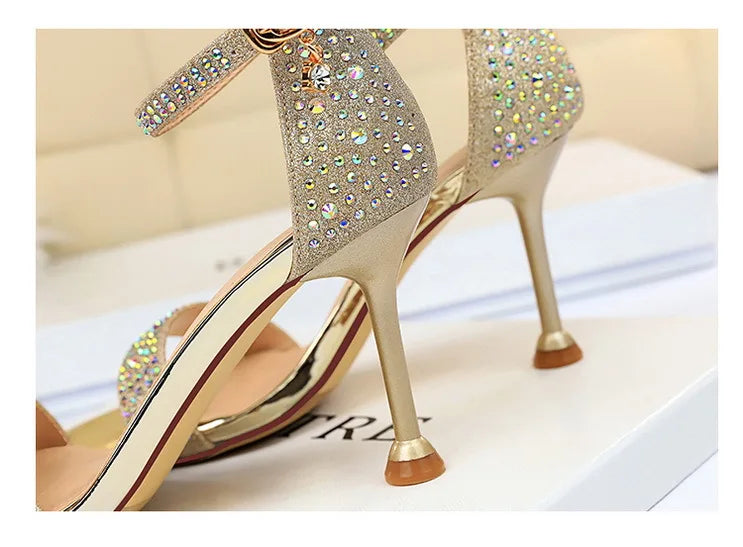 BIGTREE Shoes Rhinestone High Heels Women Pumps Sexy Kitten Heels Party Shoes Open Toe Women Sandals Heel Stiletto Wedding Shoes