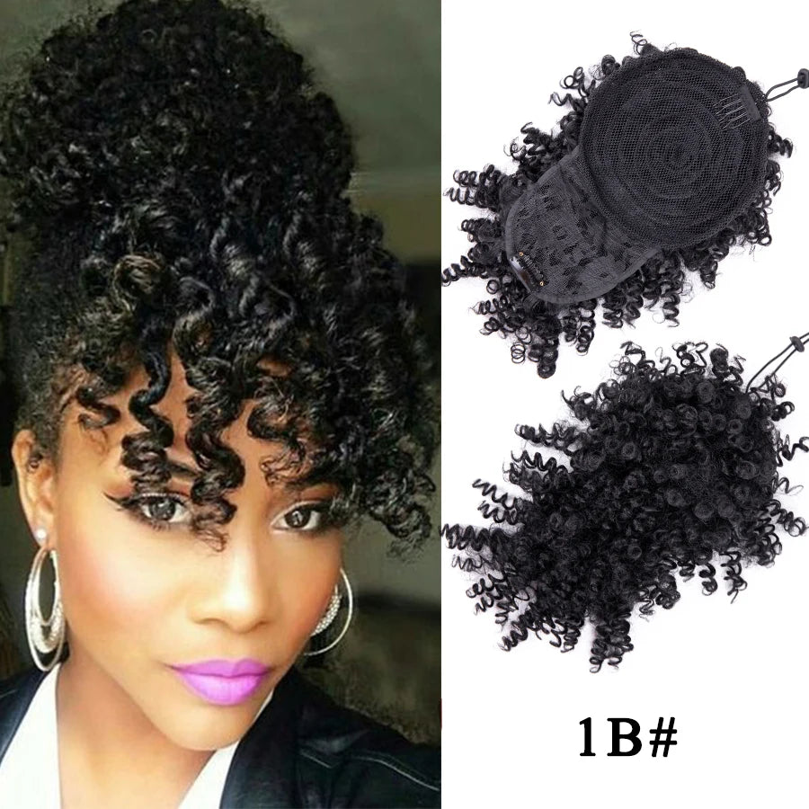 Alileader Afro Curly Bangs Adjustable Drawstring Ponytail With Bangs Non-glue Synthetic Hairpiece With Bangs For Women