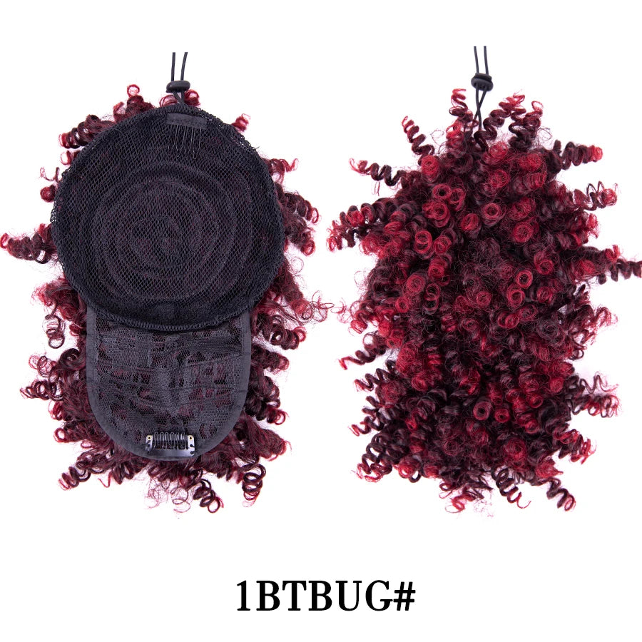 Alileader Afro Curly Bangs Adjustable Drawstring Ponytail With Bangs Non-glue Synthetic Hairpiece With Bangs For Women