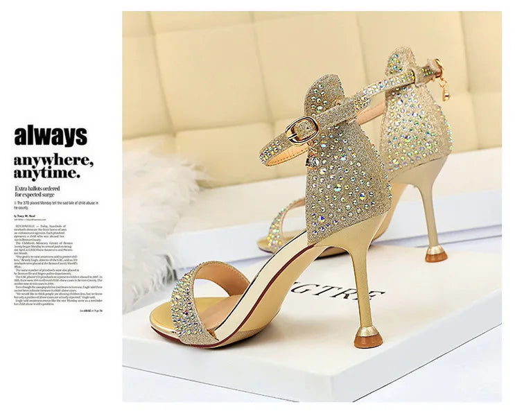 BIGTREE Shoes Rhinestone High Heels Women Pumps Sexy Kitten Heels Party Shoes Open Toe Women Sandals Heel Stiletto Wedding Shoes