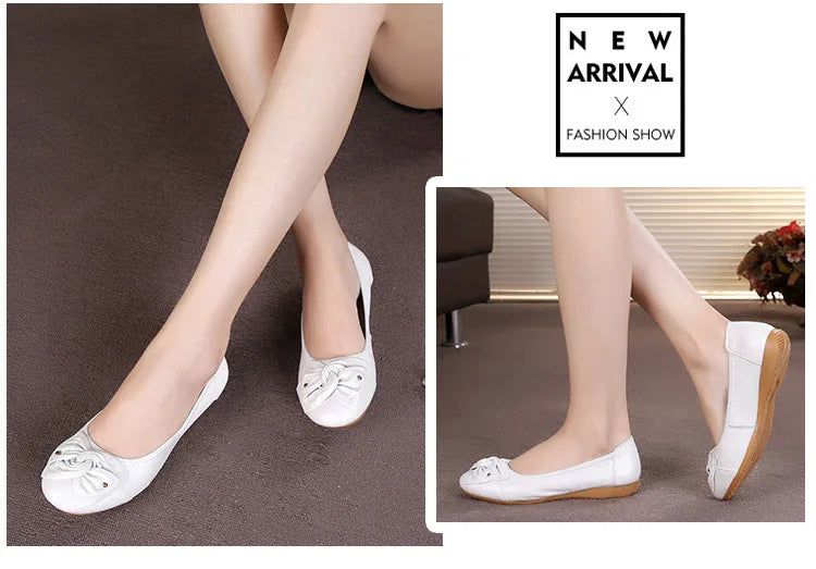 WOIZGIC Women's Female Ladies Mother Woman Flats Shoes Loafers Genuine Leather Slip On Summer Round Toe Size 35-43 ZBM-1108