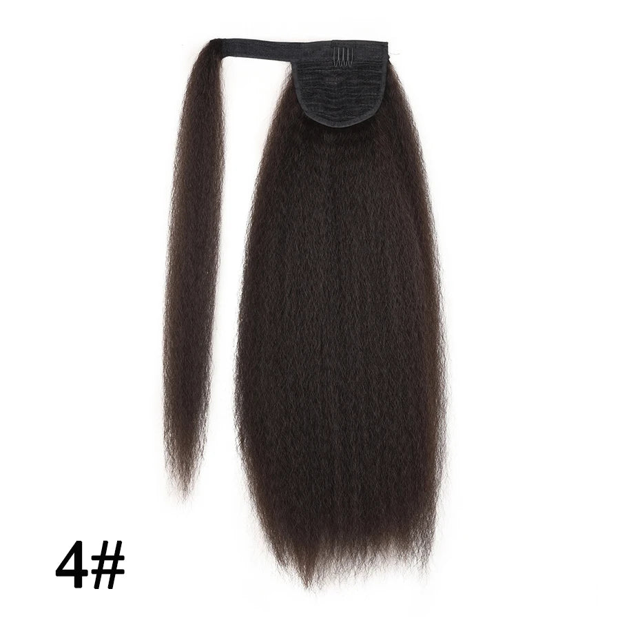 22 Inches Black Kinky Straight Ponytail Extension Synthetic Drawstring Ponytail For Black Women Yaki Pony Tails Hair Extensions