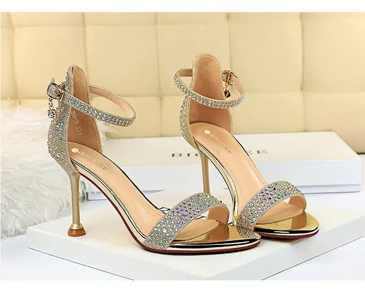 BIGTREE Shoes Rhinestone High Heels Women Pumps Sexy Kitten Heels Party Shoes Open Toe Women Sandals Heel Stiletto Wedding Shoes