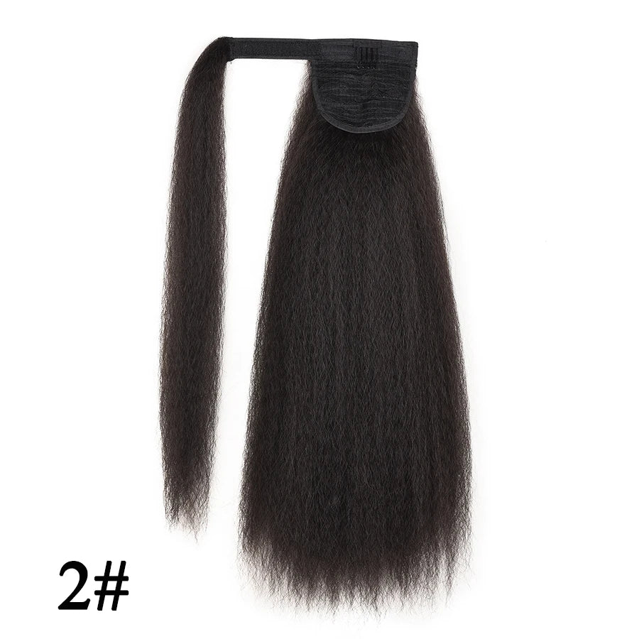 22 Inches Black Kinky Straight Ponytail Extension Synthetic Drawstring Ponytail For Black Women Yaki Pony Tails Hair Extensions